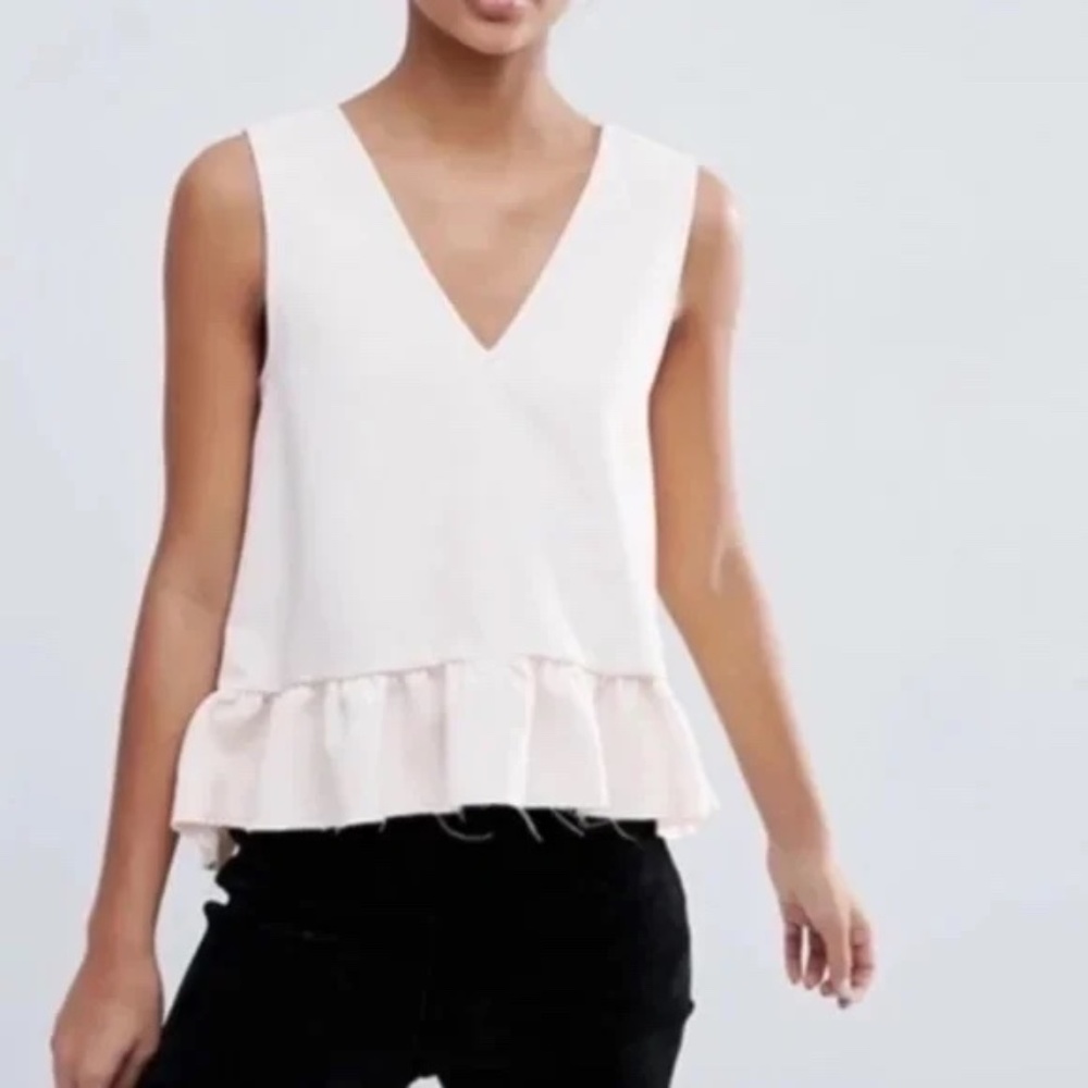 ASOS V Neck Ruffle Peplum Sleeveless Tank Top Raw Edge
